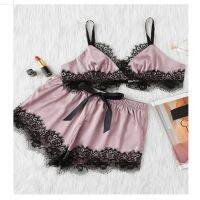 [COD] Send new and imitation black home clothes two-piece set fashionable comfortable lace pajamas set