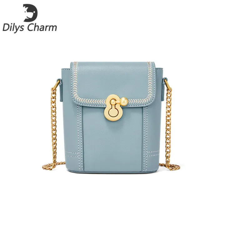 Dilys Charm Bule White Bucket Bags Crossbody Bag for Women Pu Leather