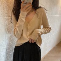 ❀﹉✤ 54387 Multi-Color Optional V-Neck Cardigan Autumn Outer Long-Sleeved Sweater