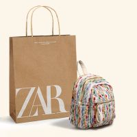 Zara○ กระเป๋าผู้หญิง,กระเป๋าถักลายสายรุ้งดีไซน์กระเป๋าเป้ดาราเว็บกระเป๋าขนาดเล็กนักเรียนหญิง