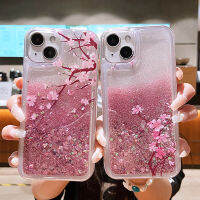 CrashStar เคสโทรศัพท์ที่มีทรายเหลวในของเหลวลายดอกซากุระ,สำหรับ iPhone 15 14 13 12 11 Pro Max Mini XR X 8 7 Plus + SE 2020เคสนิ่มสีชมพูขายดีคลุมทั้งหมดดอกไม้