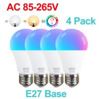 หลอดไฟไวไฟ4แพ็ก E27หลอดไฟอัจฉริยะ B22 Led หลอดไฟ Rgb อัจฉริยะทำงานร่วมกับ Alexa/google Rgbcw Dimmable Bombeligente