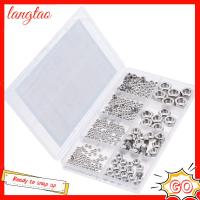 LANGTAO 370 PCS สแตนเลสสตีล304 ชุดจัดประเภทน็อตล็อค M2-M12 น๊อตหกเหลี่ยม ทนทานต่อการใช้งาน น็อตล็อคกุญแจ สลักเกลียวสกรู