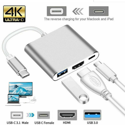 Sumlett USB C ไปยังอะแดปเตอร์ที่รองรับ HDMI,USB Type C ไปยัง HDTV 4K Hub (รองรับ Thunderbolt 3) 3 In 1พร้อมพอร์ต USB 3.0และพอร์ตชาร์จเร็ว Type-C PD 100W สำหรับ MacBook Pro/air,Galaxy S20/S10/S9/Note9/8,huawei Mate10/20/920/P30โยคะ900/XPS13ฯลฯ