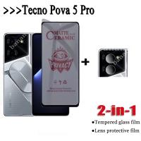 2 In 1 Tecno Pova 5 Pro กระจกฟิล์มกระจก iPhone X พร้อม Privacy ป้องกันคนแอบมอง Pova 5 4 Pro Pova Neo 3 2ฟิล์มนิ่มสีประกายหิมะเซรามิก + ฟิล์มป้องกันเลนส์