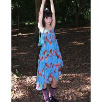 Design feeling small irregular printing of retro chic summer loose and women dress skirt condole belt skirt