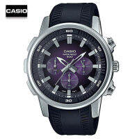 Velashop นาฬิกาข้อมือผู้ชายคาสิโอ Casio Standard Men Chronograph สายยางสีดำ หน้าปัดม่วง รุ่น MTP-E505-6AVDF, MTP-E505-6AV, MTP-E505-6A, MTP-E505