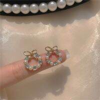 [COD] bow earrings rhinestone super ins style Korean sweet womens spring new trendy ear clips