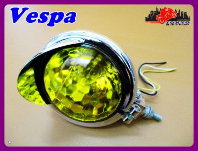 VESPA HEADLIGHT HEADLAMP SET "YELLOW" ACCESSORIES CAP // ไฟหน้า ไฟแต่ง สีเหลือง มีแก๊ป เวสป้า สินค้าคุณภาพดี