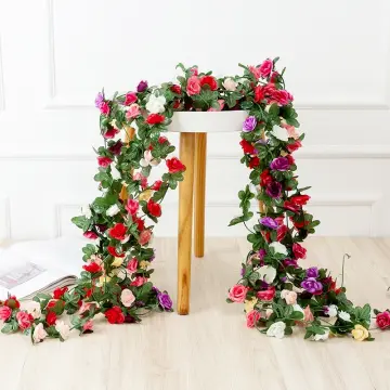 80cm Artificial Flowers Plants Creeper Rose Leaf Ivy Vine For Home