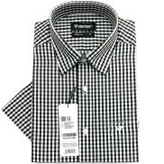 Viettien - Áo sơ mi nam ngắn tay ca rô trắng đen vạt bầu 1N0367 regular