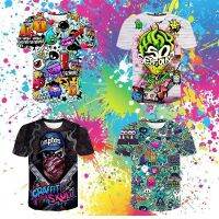 Mens and Womens 3D Printing Cool Graffiti Short Sleeve Summer T-shirt, Street Fashion, T-shirt, Childrens