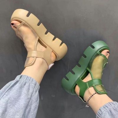 Sandals Women  Summer New Fashion Thick-bottomed Breathable Eugene Yarn Mesh Magic Paste Roman Sandals