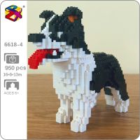 PZX 6618-4 Animal World Border Collie Dog Stand Pet Doll Model DIY Mini Diamond Blocks Bricks Building Toy for Children no Box