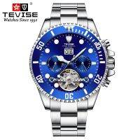 ⌚นาฬิกาผู้ชายแบรนด์ที่หรูหรา Baju Atasan Asli T823 TEVISE นาฬิกาหัวกะโหลกเหล็กกล้าไร้สนิมกันน้ำผู้ชายนาฬิกาข้อมือกลไกอัตโนมัติ