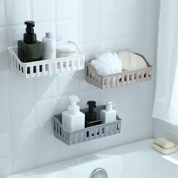 ♙ஐ Wall Mounted Plastic Storage Rack Suction Bathroom Shelving ...