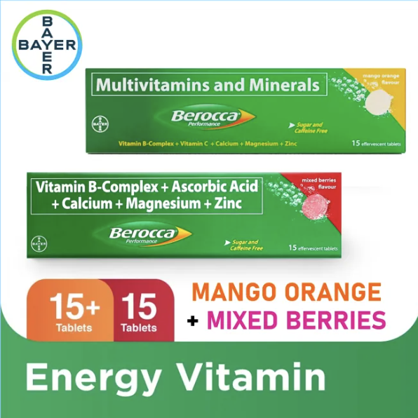 Berocca Mango Orange + Mixed Berries Flavor (BUNDLE 15 + 15s Effervescent Tablets) Multivitamins