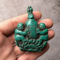 Chinese old turquoise carved Fish and child snuff bottle