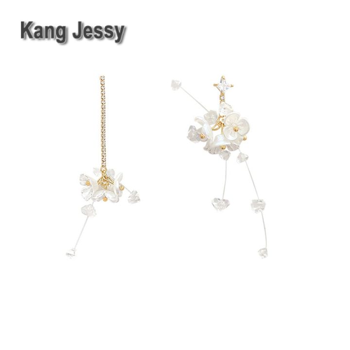 kang-jessy-ไมโครฝังเพทายดอกไม้อะคริลิคต่างหูอสมมาตรหญิง-s925-ต่างหูคุณภาพสูงเข็มเงินต่างหูอารมณ์ย้อนยุค