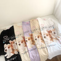 S238 เสื้อยืด oversize ผ้าคอตตอน สไตล์มินิมอล สกรีน lucky days