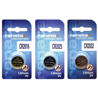 ถ่านกระดุม Renata CR2016, CR2025, CR2032 Lithium 3V แพค 1 ก้อน ของใหม่ ของแท้ สามารถออกใบกำกับภาษีได้