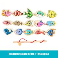 15ชิ้น15ชิ้นของเล่น Magnetic Fishing Montessori ไม้สำหรับการ์ตูนสำหรับเด็กทารกทางทะเลความรู้ความเข้าใจเรื่องปลาเกมการศึกษาพ่อแม่-ลูกแบบโต้ตอบ