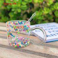 【CW】♕✓  200ml Multicolor Shaped Quicksand Cup Layer Glass Mug Juice Drinkware