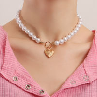 Simple เลียนแบบไข่มุก CHAIN Choker สำหรับสตรี VINTAGE GOLD สี Rose Heart จี้สร้อยคอผู้หญิงเครื่องประดับ Drop Shipping