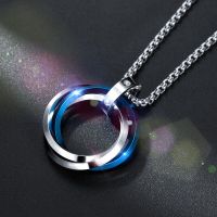 Fashion Geometry 3-Color Circle Pendant Necklace Stainless Steel Blue Black Rose Gold Couple Necklace Mens Party Jewelry Gift Fashion Chain Necklaces