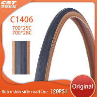 ยางรถจักรยาน C1406 CST ยาง700C ย้อนยุคขอบสีน้ำตาล700x25C ยาง28C 25-622 28-622