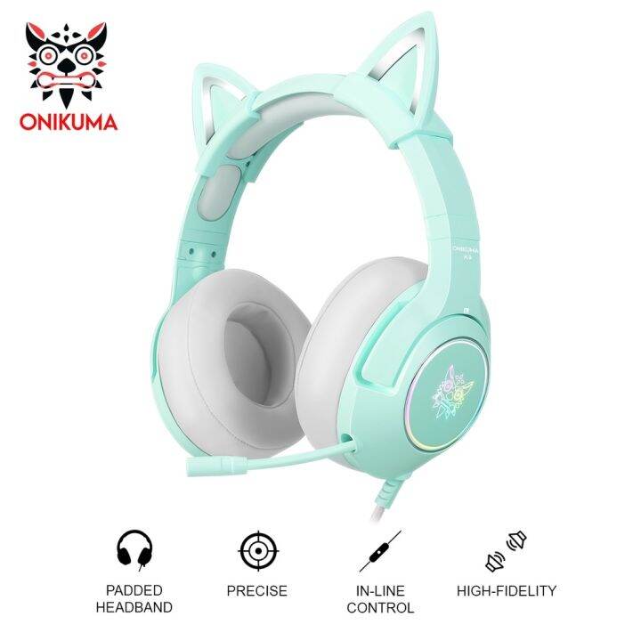 Onikuma K9 Wired Gaming Headset with Removable Cat Ears Noise Canceling ...