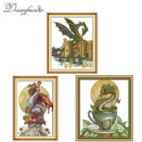 ❐ Dinosaur dragon cross stitch kit animal cross-stitch set 18ct 14ct 11ct count print canvas stitches embroidery handmade supplies