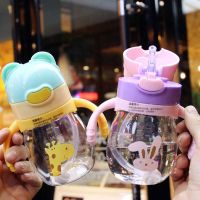 2Pcs Lid Cute Baby Bottle Kids Spill-proof Sippy Cup Children Learn Feeding Drinking Water With Straw Dual Handles Bottle 320ml