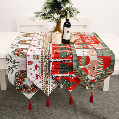 Christmas Table Runners 2022 New Year Home Decor Placemat Elk Xmas Tree Printed Tablecloth Decorations for Home 180*35cm