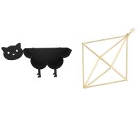 1 Pcs Geometric Swing Wrought Iron Air Plants Holder &amp; 1 Pcs Black Cat Toilet Roll Holder Paper Towel Holder