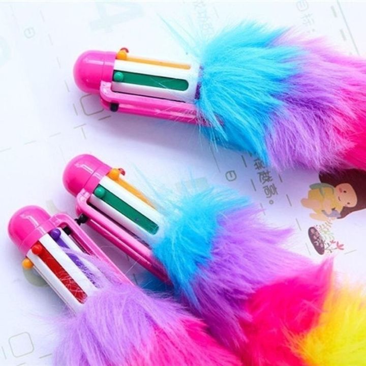 6-colors-ballpoint-pen-school-office-supplies-kawai-plush-writing-pen-color-multicolor-jup-size-1-pc