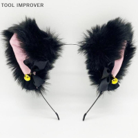 TOOL IMPROVER ที่คาดผมหูแมวสุดเซ็กซี่สำหรับผู้หญิงเด็กผู้หญิงสร้อยคอมีโบว์ประดับด้วยผ้ากำมะหยี่อุปกรณ์แต่งผมสำหรับงานปาร์ตี้สวมหน้ากาก