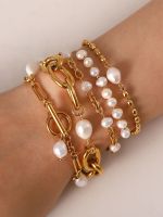 ✧✟ Uworld Elegant Natural Pearl 18K PVD gold plated Chain Bracelet 361L Stainless Steel Waterproof Jewelry Women Gift bijoux femme