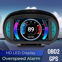 Security Alarm P2 Dual System HUD Slope Tilt Meter OBD2 GPS Speedometer Overspeed Alarm Turbo Brake Test Car Head Up Display