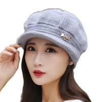 ♣﹍ Mom Middle aged and old ladies plush thickened knitting wool for warmth keeping womens pumpkin hat with short brim