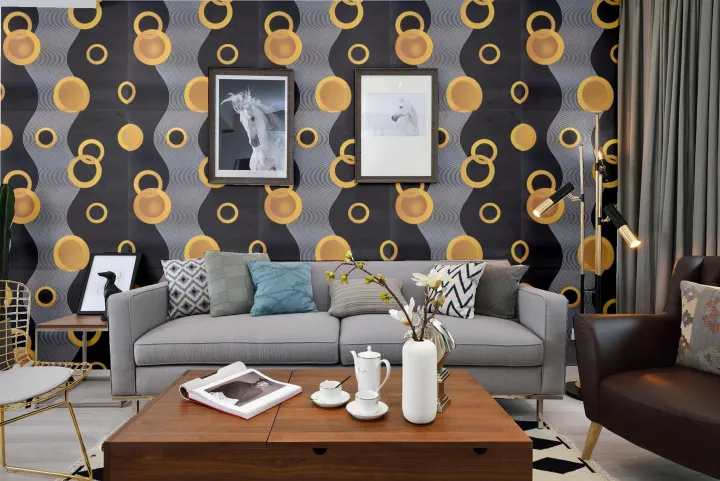 SQ wallpaper Yellow circle with black background design 10 meters by 45 cm 3D Wallpaper sticker SQ wallpaper Yellow circle with black background design 10 meters by 45 cm 3D Wallpaper sticker