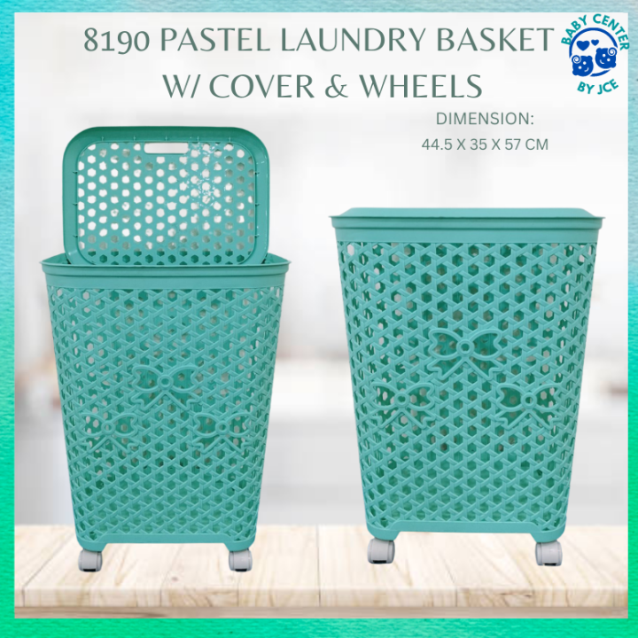 PASTEL LAUNDRY BASKET WITH COVER AND WHEELS/ STORAGE BASKET/ COLORED