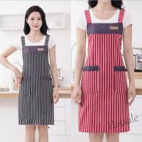 【hot sale】▬❀♗ D13 Dirty-resistant kitchen apron polyester cotton vertical stripes breathable apron waterproof apron coffee shop apron flower shop apron