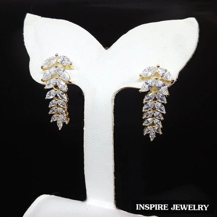 inspire-jewelry-ต่างหูใบช่อมะกอกระย้า-ตัวเรือนหุ้มทองคำขาว-ช่อมะกอกประดับเพชรcz-งานจิวเวลลี่เลิศหรู-ขนาด-1-x-2-5-cm-พร้อมกล่องกำมะหยี่