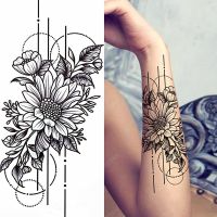 【YF】 1pc Flower Leaves Sunflower Women Lady Waterproof Temporary Tattoos Fake Body Arm Forearm Cool Art Big Sexy Black Petals