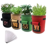 Plant Grow Bags, 4 Pack 7 Gallon Vegetable Grow Plant Bag with Visualized Window and Handles, Tomato, Potato,Strawberry