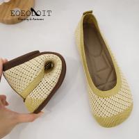 【CW】 EOEODOIT Flats Women Casual Espadrille Shoes Square Toe Knitted Sneakers Flat Heel Breathable Loafers For Spring Autumn