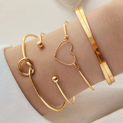 IPARAM Fashion Heart Cross Bracelet for Women Punk Gold Color Open Mouthed Bangle Set Trendy Jewelry Gifts Accessories