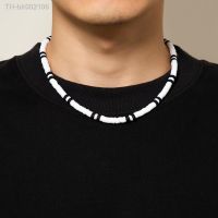 ❁ Boho Simple Polymer Clay Black and White Choker Necklace for Women Men Summer Vintage Short Clavicle Chain Party Jewelry Gift