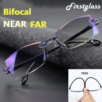 2019 NEW Rimless Bifocal Reading Glasses Anti Blue Ray Lightweight Multifocal Presbyopic Glasses Magnification Diamond Cutting